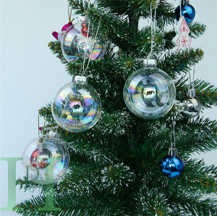 Baubles Cheap Price Clear Iridescent Hanging Balls Plastic / Glass Christmas Tree Decoration Bulk Pack Box Pack 6cm, 8cm & 10cm