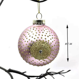 Hanging Balls Exquisite Christmas Tree Ornaments Ball Rose Gold Custom LOGO Hand Blown Glass 8CM