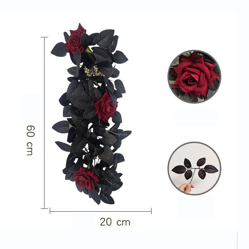 Halloween Garland Fall Wall Hanging Leaves Artificial Fall Decor Black Rose Garland Black Decorations Black Leaf Vine