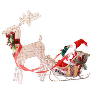 Christmas outdoor iron Frame 3D Santa Claus Animal Reindeer With Sled Christmas Motif lights for Christmas decorations