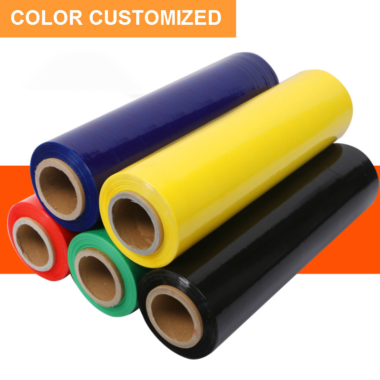 Manual Hand Vertical Plastic Wrapping Paper Thickness 10 Micron Rolls Shrink Pallet Wrap Handle Held Black Lldpe Stretch Film