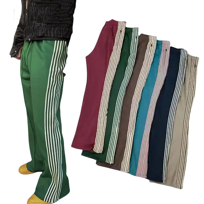 Custom men 95%polyester 5%elastane side stripe Tape down Legs jogger pants bottoms split flare sweat pants with zipper