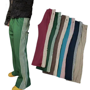 Custom men 95%polyester 5%elastane side stripe Tape down Legs jogger pants bottoms split flare sweat pants with zipper