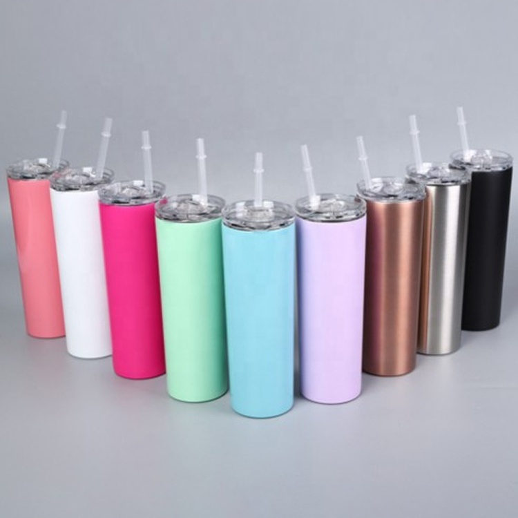 20oz stainless steel skinny tumbler cup double wall insulated tumbler with lid and straw insulated skinny tumbler cups