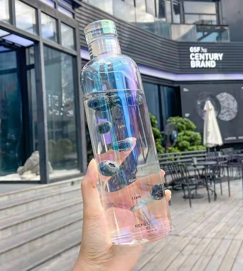 2022 Wholesale Colored Unbreakable Voss Glass Transparent Water Bottles With Time