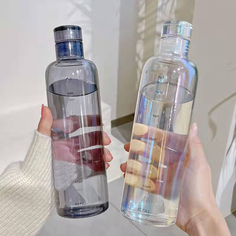 2022 Wholesale Colored Unbreakable Voss Glass Transparent Water Bottles With Time