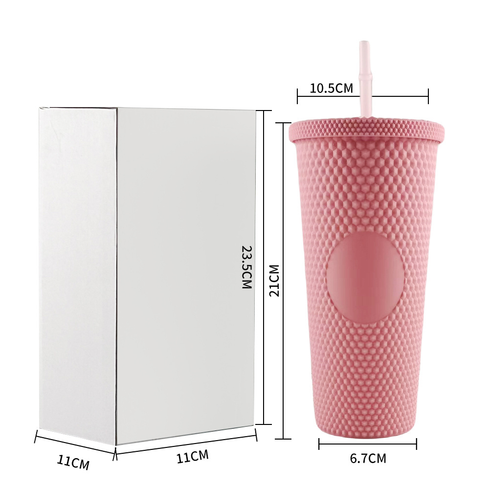 Studded Tumbler With Straw Tumblers Textured Cup BPA-Free Double-Wall Plastic Tumbler for Iced 24 Oz