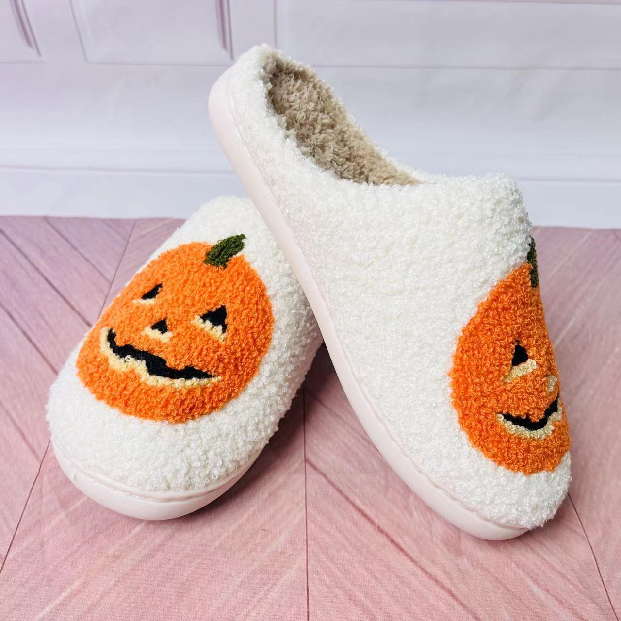 Halloween style pumpkin pattern Cotton Slippers Indoor Thick Sole Warm Slippers