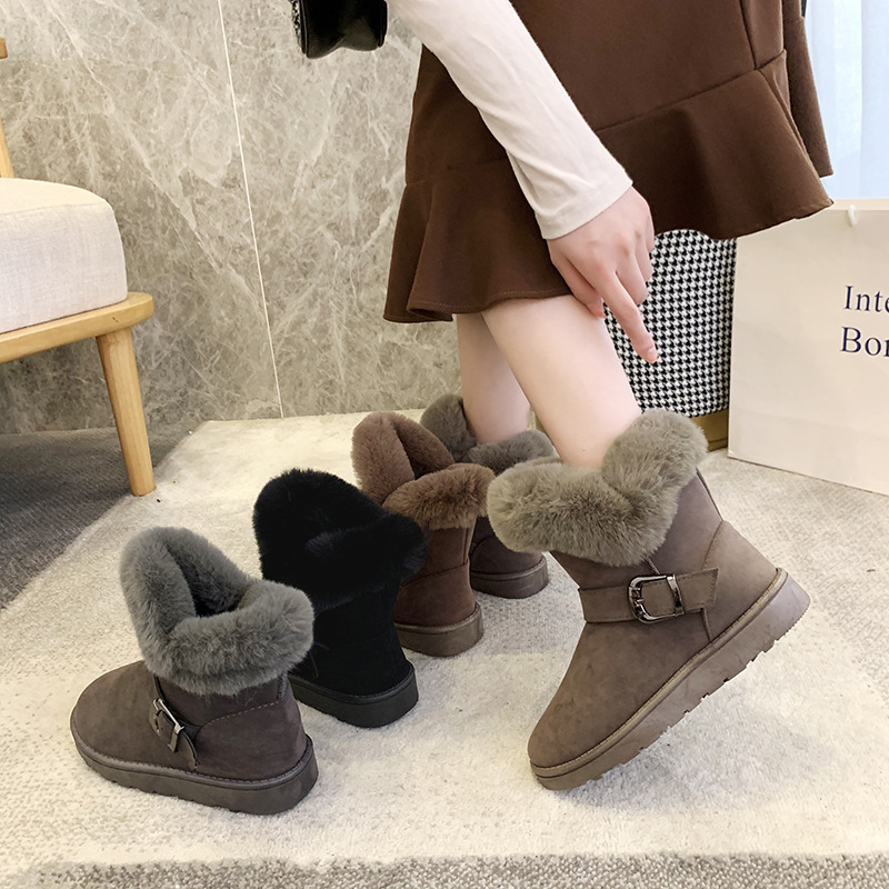 Wholesale Winter Girls Lady Color Cotton Shoes Uggly Short Women's Ankle Snow Boots PU Adult Plush Satin Midi Rubber Circular