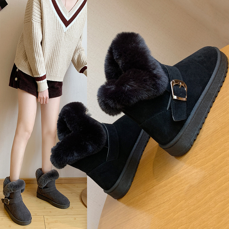 Wholesale Winter Girls Lady Color Cotton Shoes Uggly Short Women's Ankle Snow Boots PU Adult Plush Satin Midi Rubber Circular