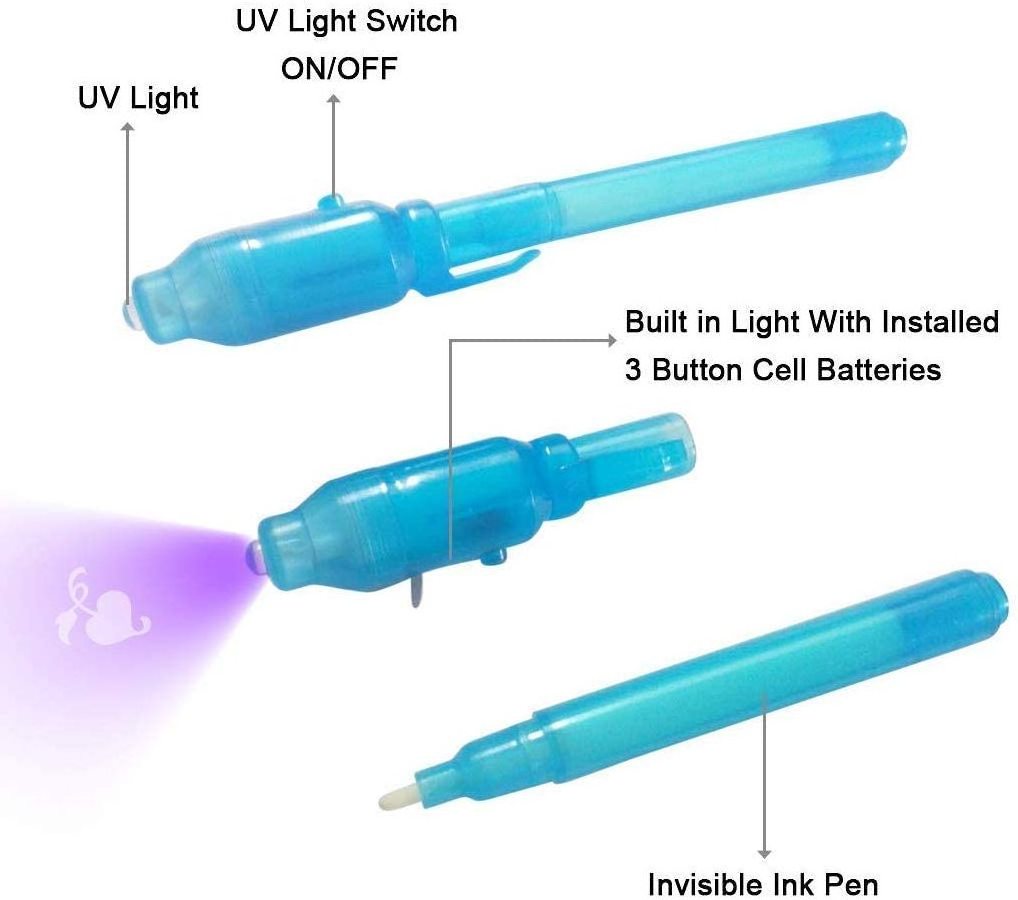 7 Colors Spy Magic Disappearing Invisible ink pen with UV light for Secret Message