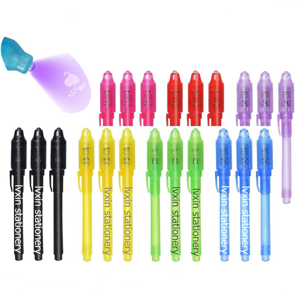 7 Colors Spy Magic Disappearing Invisible ink pen with UV light for Secret Message