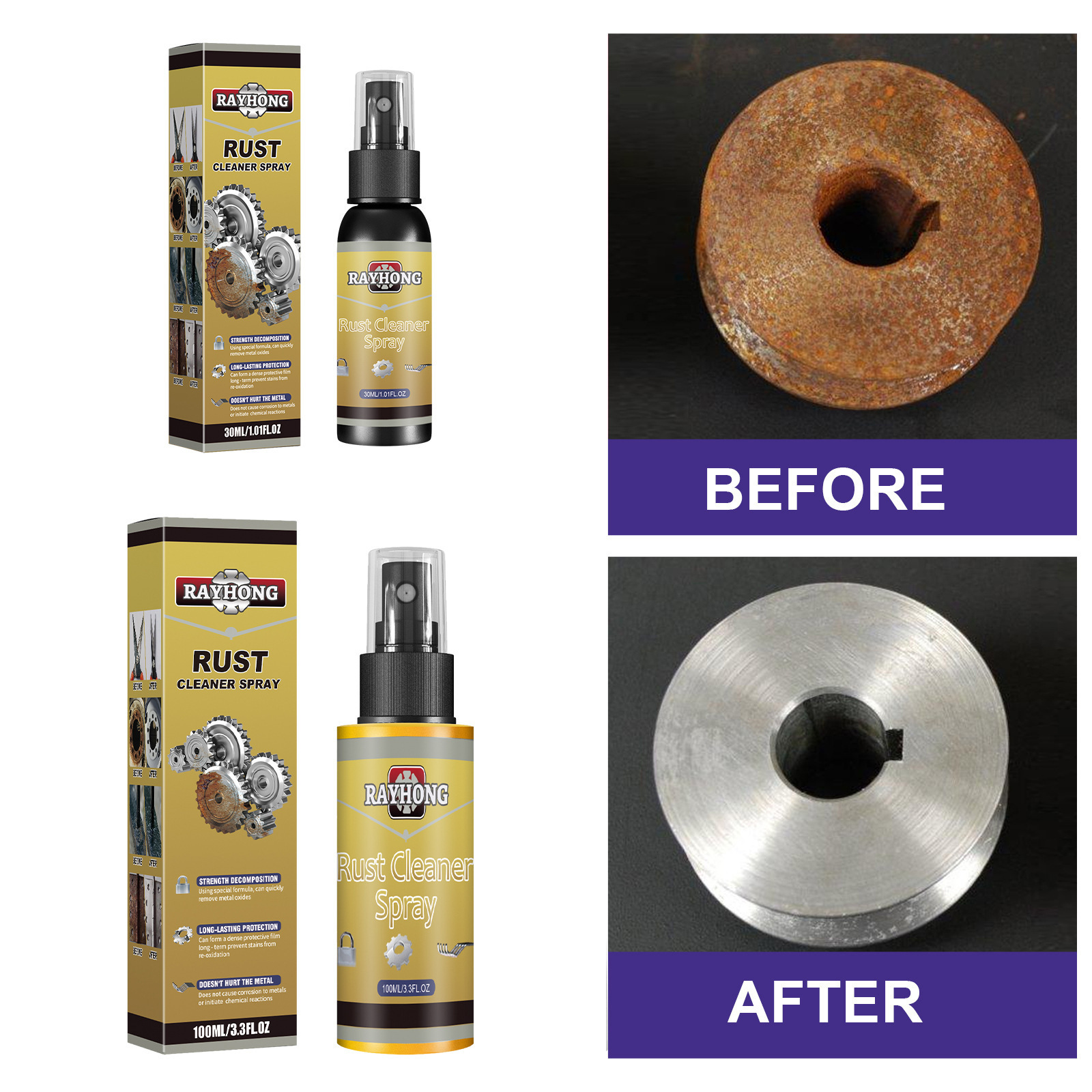 Metal-rust remover spray stainless steel derusting decontaminating kitchen pot bottom car rust remover cleaner spray