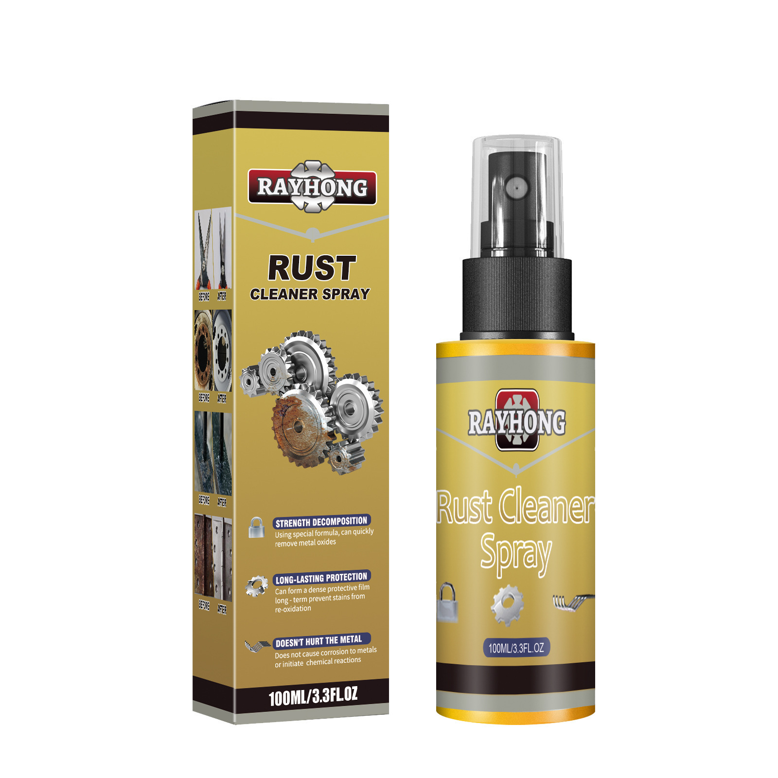 Metal-rust remover spray stainless steel derusting decontaminating kitchen pot bottom car rust remover cleaner spray