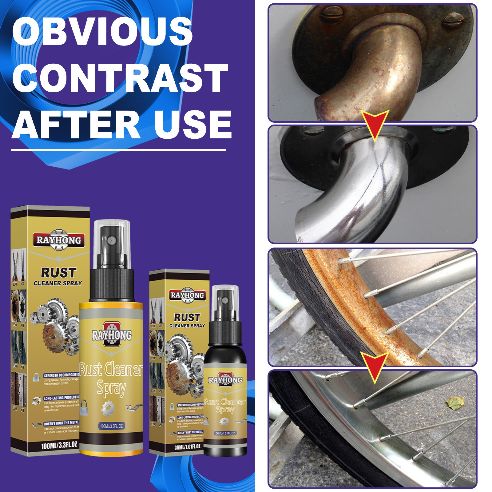 Metal-rust remover spray stainless steel derusting decontaminating kitchen pot bottom car rust remover cleaner spray