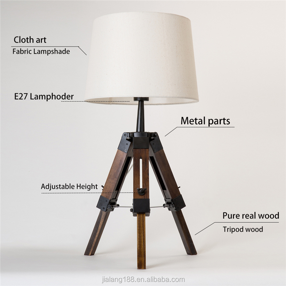 Simple desk lamp solid wood creative living room bedroom study bedside cabinet tripod learning decorative fabric Nordic desk lam