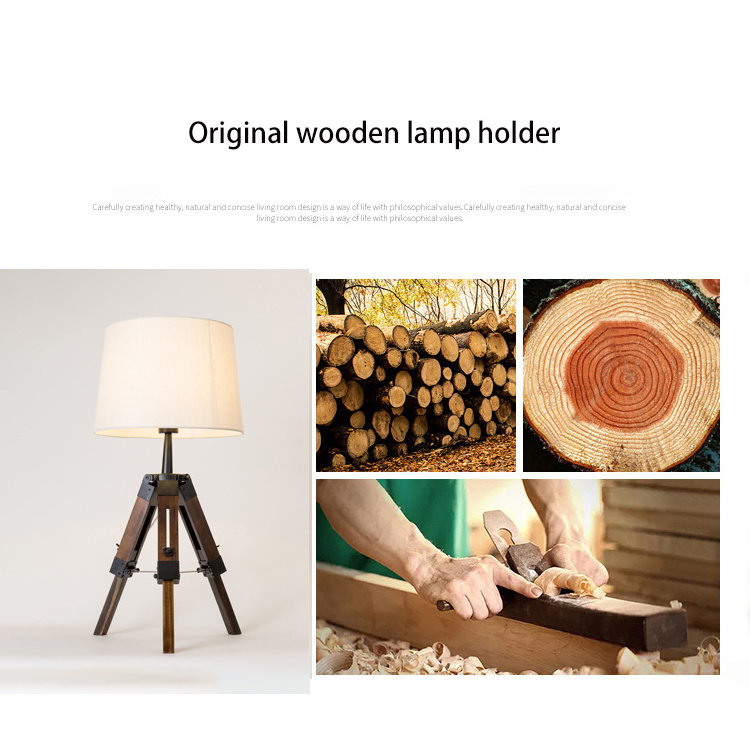 Simple desk lamp solid wood creative living room bedroom study bedside cabinet tripod learning decorative fabric Nordic desk lam