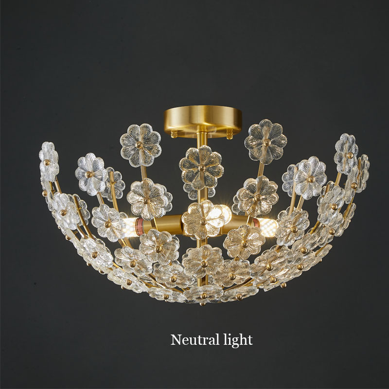 Post-Modern Simple All Copper Master Bedroom Ceiling Light Entry Luxury Creative Crystal Flower Petal Romantic Light