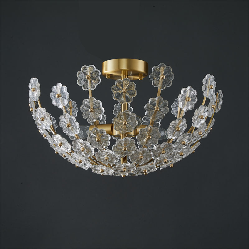 Post-Modern Simple All Copper Master Bedroom Ceiling Light Entry Luxury Creative Crystal Flower Petal Romantic Light