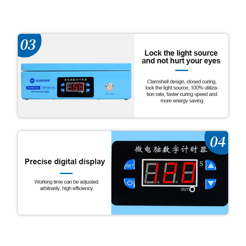 SUNSHINE S-918B Mini UV Curing Light Box With 60pcs Light No Wrinkless No Blistering High Effect to Curved Screens