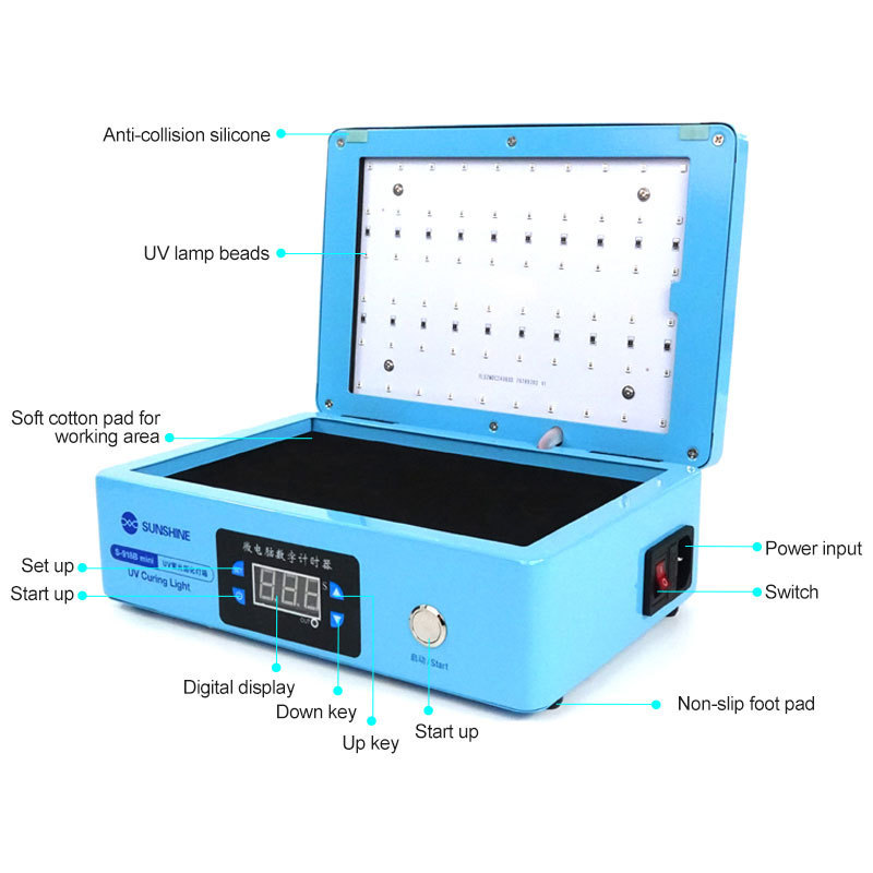 SUNSHINE S-918B Mini UV Curing Light Box With 60pcs Light No Wrinkless No Blistering High Effect to Curved Screens