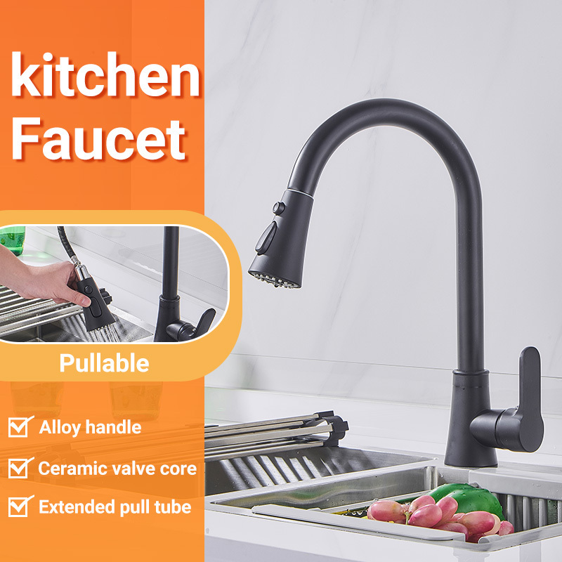 2022  Hot and Cold Water Flexible Hoses for single handle pull-out Kitchen Faucet and sink tap by black color