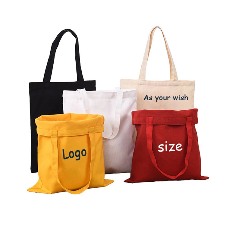 Foldable reusable plain cotton canvas beach shopping tote bag