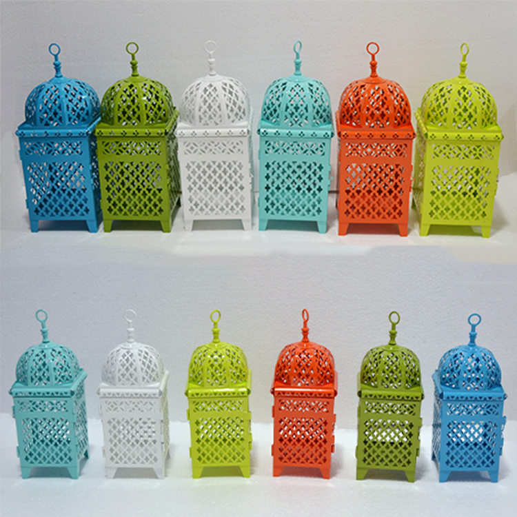 Metal Candle Holders Moroccan Style Iron Wind Lanterns Hanging Patterned Glass Retro Candle-holders