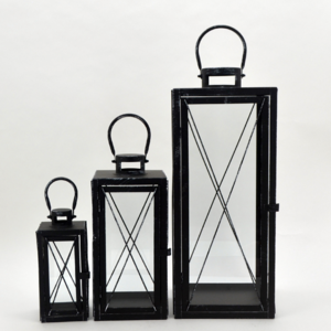 Modern Black Metal Candle Lantern Set of 3 Garden Used Home Outdoor Empty Lanterns