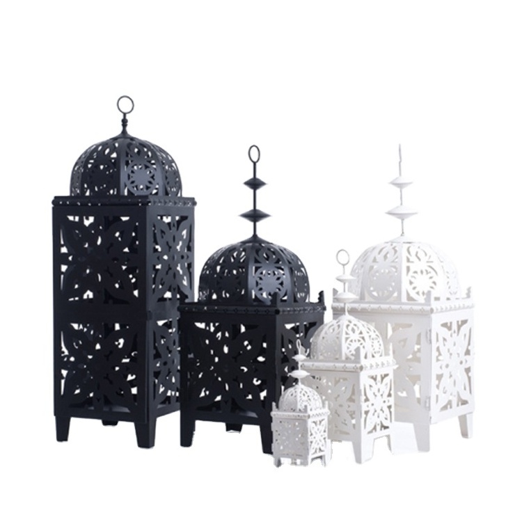 Metal Candle Holders Moroccan Style Iron Wind Lanterns Hanging Patterned Glass Retro Candle-holders