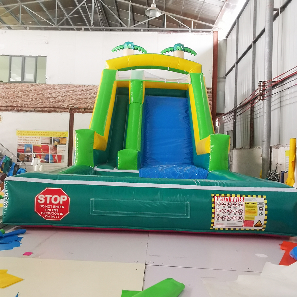 Most Popular New design giant green slip and slide inflatable playground water slide with pool for sale