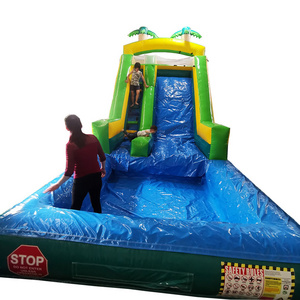 Most Popular New design giant green slip and slide inflatable playground water slide with pool for sale