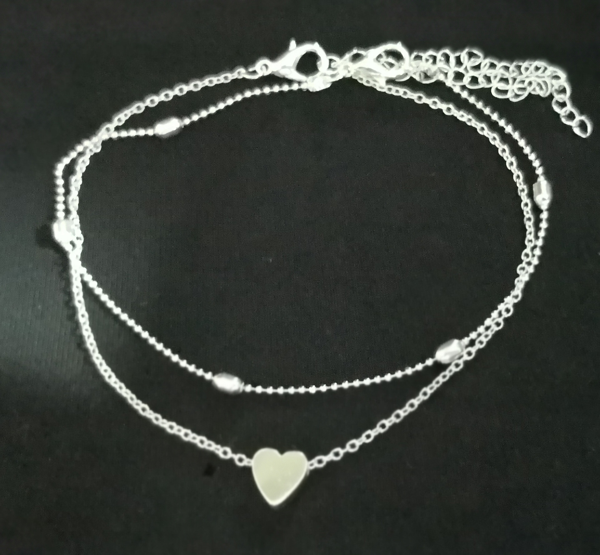 Beach new round bead chain and heart pendant anklet