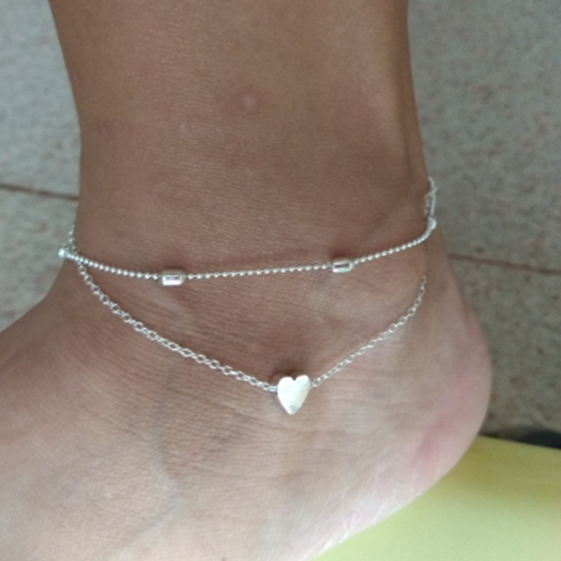 Beach new round bead chain and heart pendant anklet