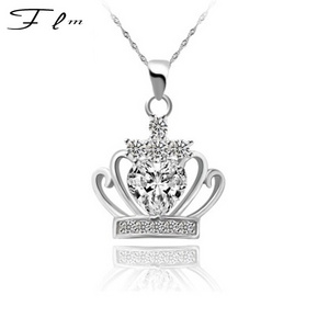 Fashion Queen Princess Crown Pendant 925 Silver Necklace