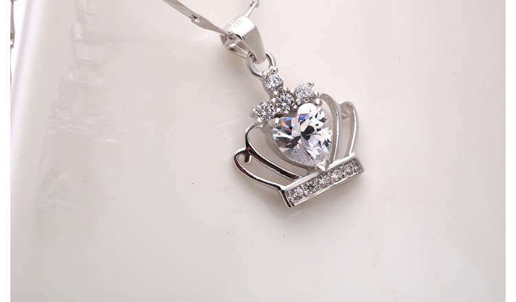 Fashion Queen Princess Crown Pendant 925 Silver Necklace