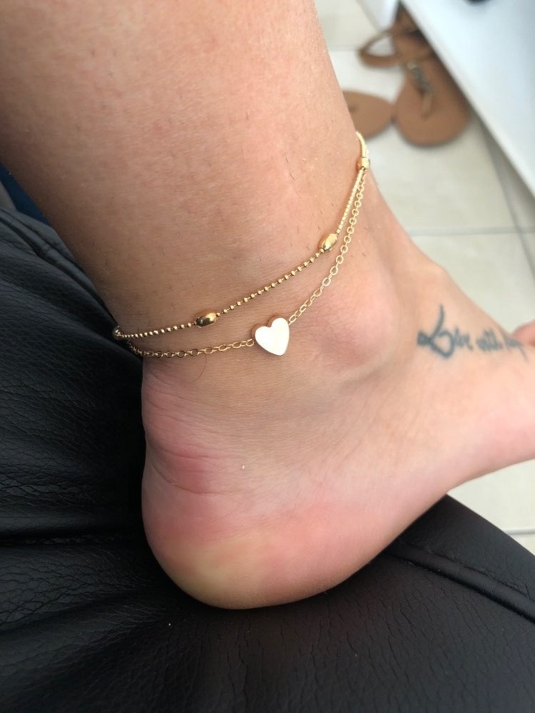 Beach new round bead chain and heart pendant anklet