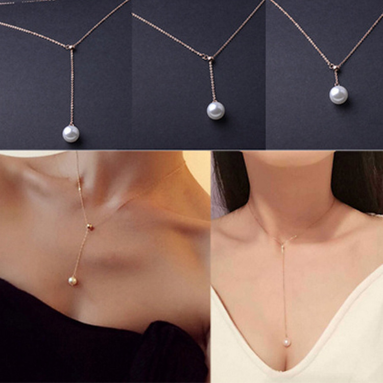 Fashion Big Pearl Pendant Gold Clavicle Chain Adjustable Necklace