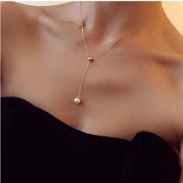 Fashion Big Pearl Pendant Gold Clavicle Chain Adjustable Necklace