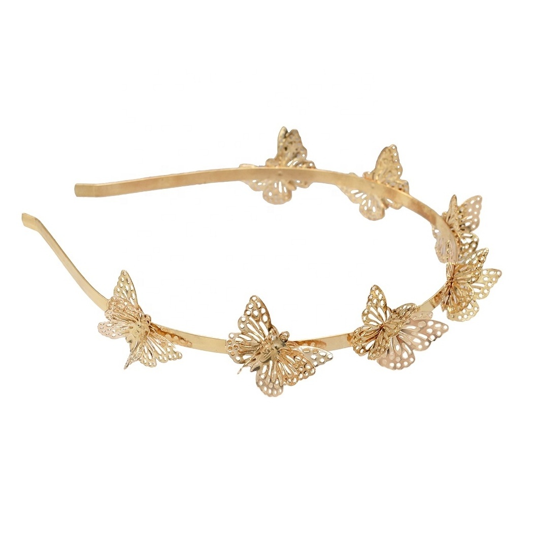 Fashion new butterfly tiara female gold metal headband