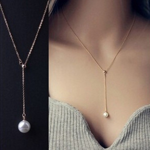 Fashion Big Pearl Pendant Gold Clavicle Chain Adjustable Necklace