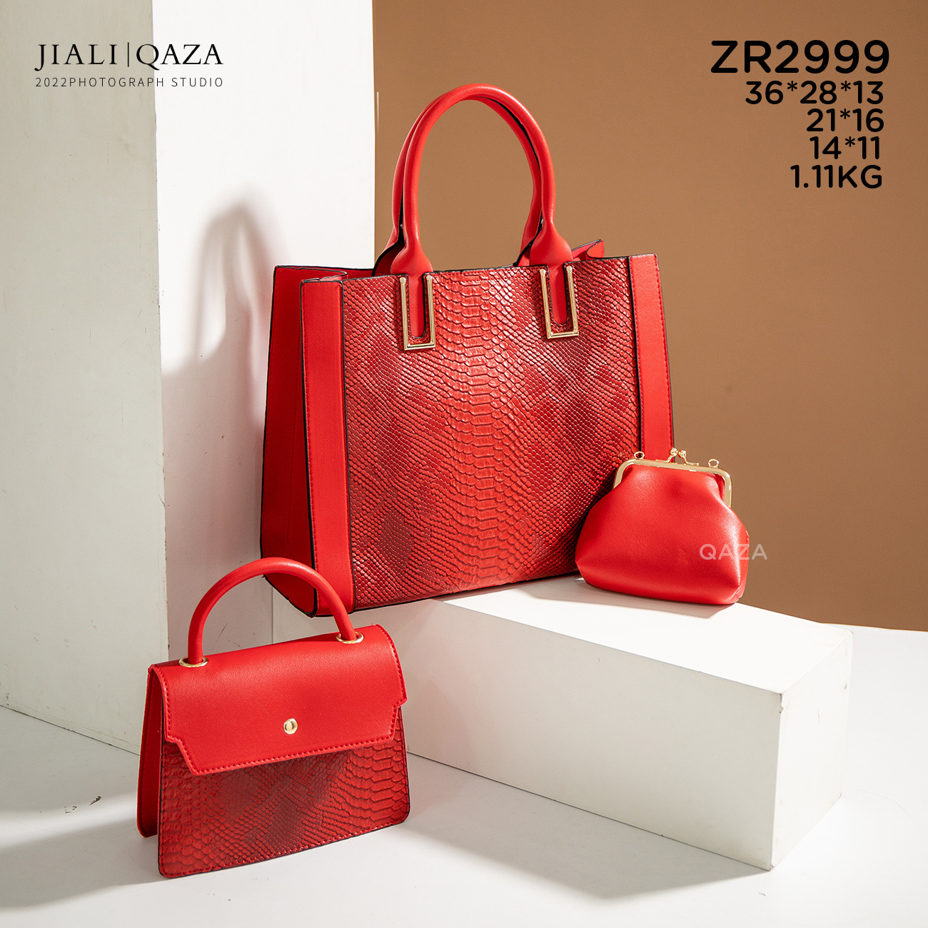 Jiali QAZA Big Snake Pattern Purses and Handbags set Sac a main Luxury Hand bags 3 Pieces Lady Handbag