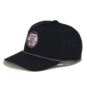 Custom Waterproof Laser Cut Drilled Hole Perforated Hat 5 Panel Rubber Pvc Logo Baseball Cap