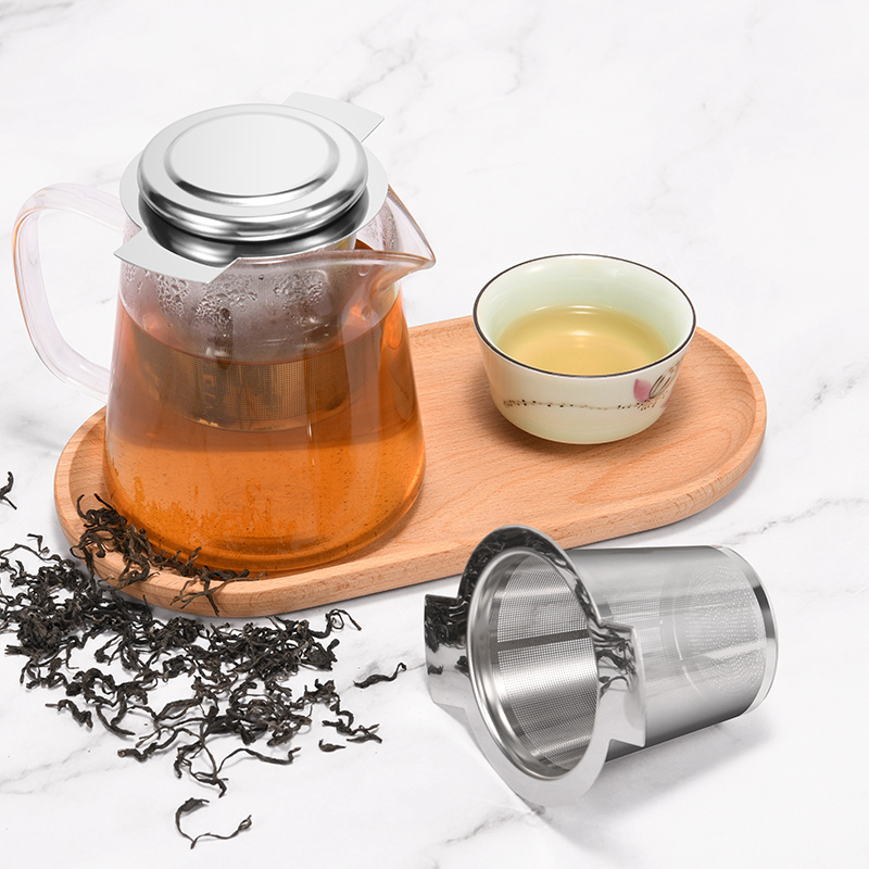 Silver metal tea filter loose leaf tea infuser with handle fine mesh stainless steel 304 tea strainer