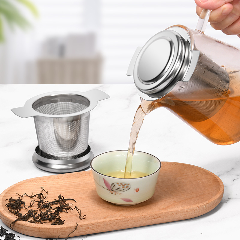 Silver metal tea filter loose leaf tea infuser with handle fine mesh stainless steel 304 tea strainer