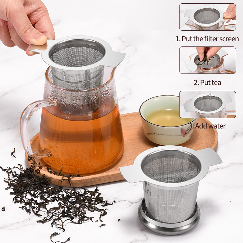 Silver metal tea filter loose leaf tea infuser with handle fine mesh stainless steel 304 tea strainer