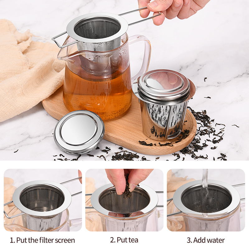 Folding handle tea stainer kitchen tools stainless steel loose leaf tea infuser fine mesh 304 tea filter