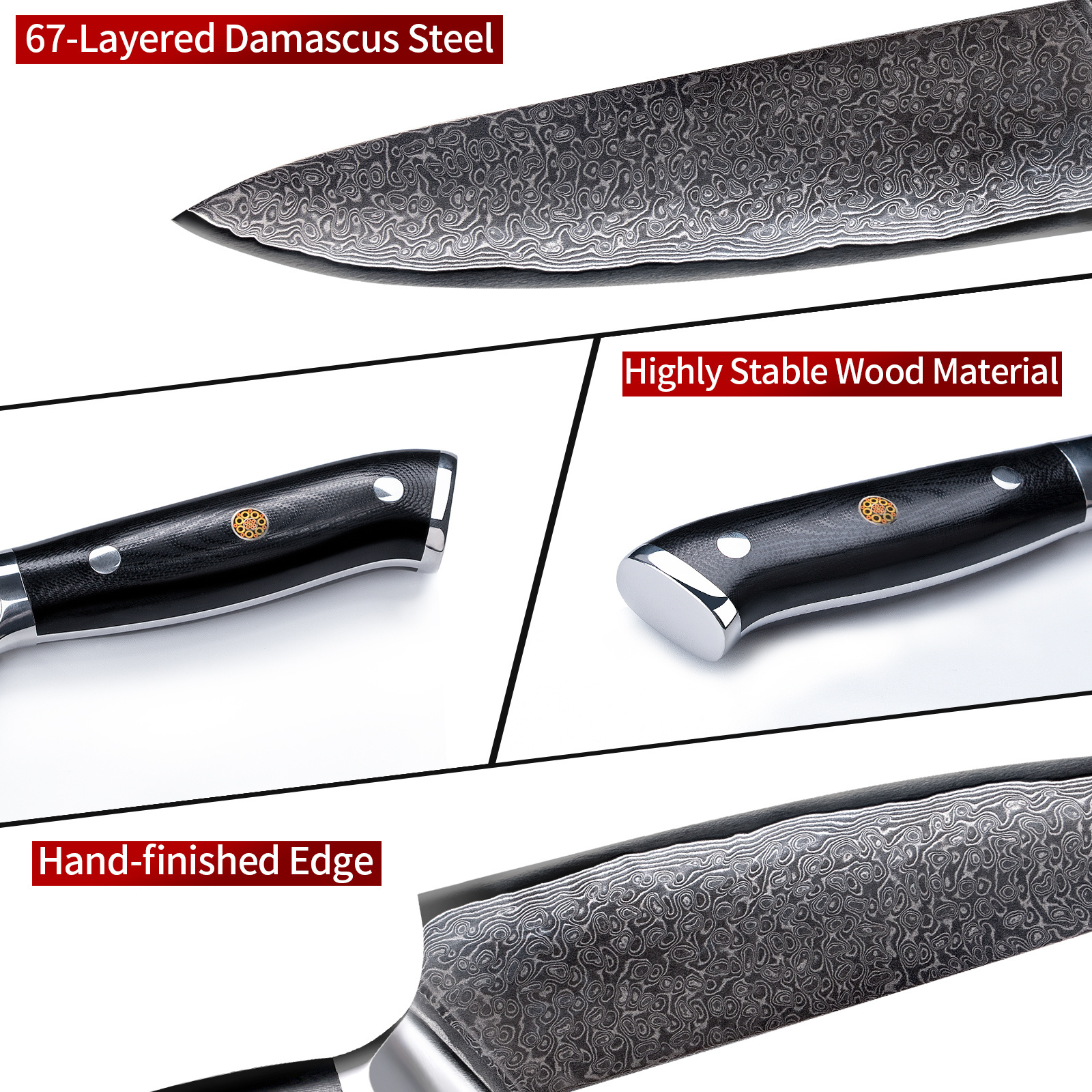 Japanese 8 Inch Damascus Kitchen Knife VG-10 Steel Gyuto Chef Knife 67-layer High Carbon Stainless Steel with Wood Handle