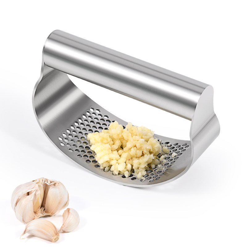 custom arc shape kitchen accessories plastic manual stainless steel garlic press crusher grinder