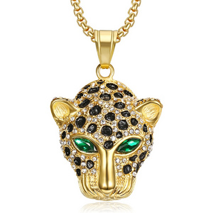 Fine Jewelry Necklaces 18K Gold Plated Stainless Steel Green Eyes Leopard Head Necklace Custom Fashion Necklace Jewelry